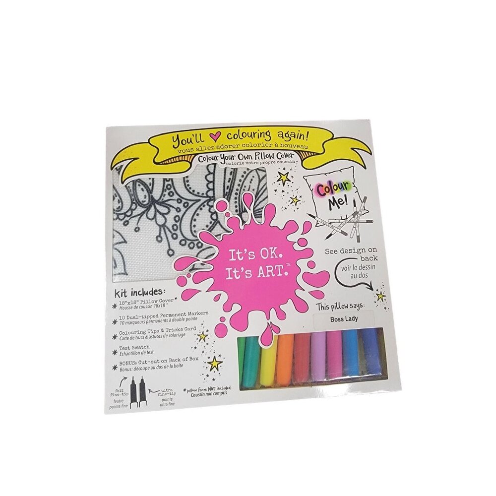 Colour Your Own Pillow Cover Kit With 10 Dual-Tipped Permanent Markers
